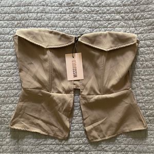 Missguided Beige Split front Cropped Peplum Corset Top sz 8 NWT